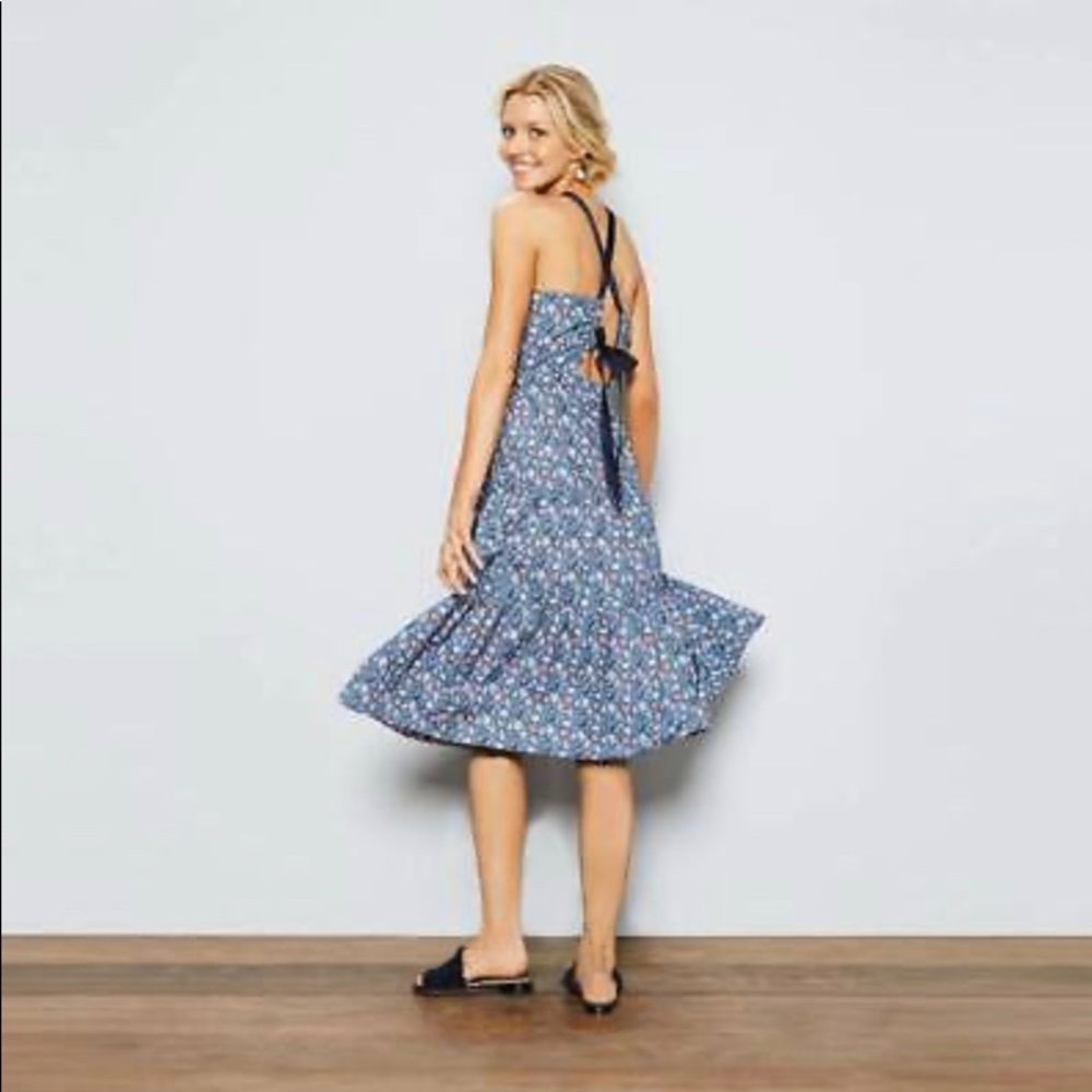 ANTONIO MELANI Blue Floral Tie-Back Midi Sundress